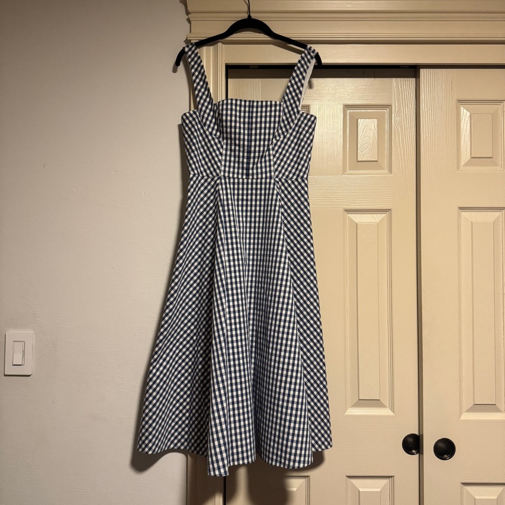 Shoshanna Navy Blue Gingham Checkered Dress